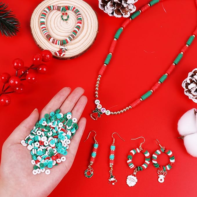 Wuollgess 3500 PCS Christmas Clay Beads Bracelet Making Kit, Polymer Heishi Beads for Jewelry Making, Letter Beads Friendship Bracelet Kit with Christmas Charms for Necklace Earring DIY
