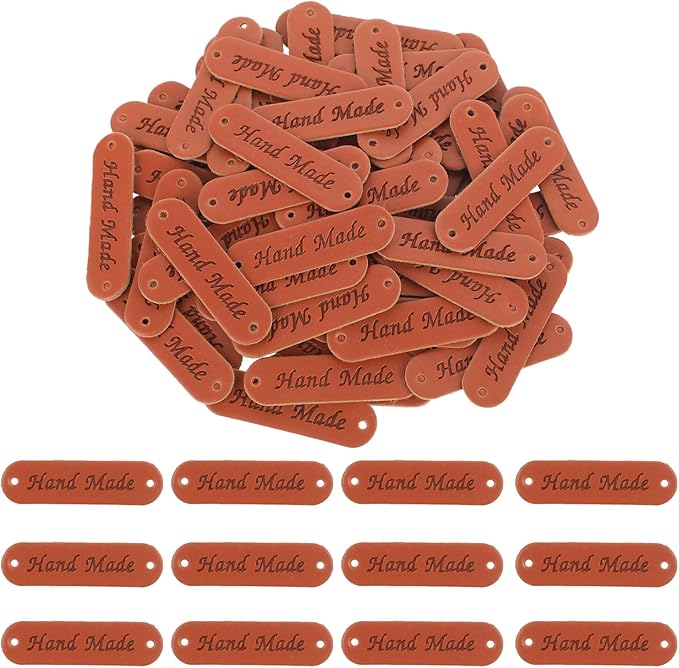 50 PU Leather Embossed Crochet Tags with Holes for Handmade Items, Knitting Hats & DIY Craft Supplies