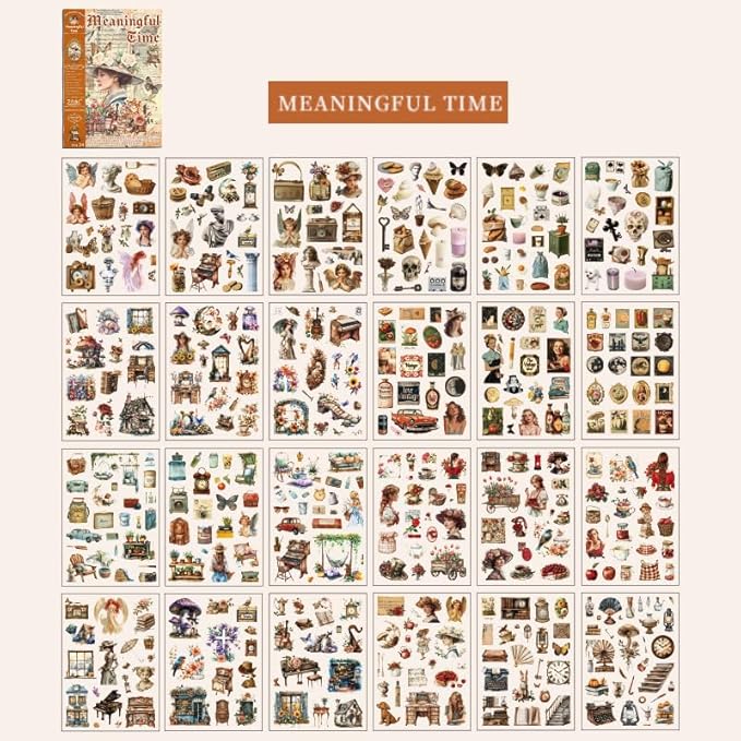 Large 24 Sheets Pre-Cut Journal Sticker Book for Junk Journal Supplies, 452pcs Vintage Washi Stickers for Journaling, Scrapbooking, Collage Materials, Bujo, Planners, Art Crafts