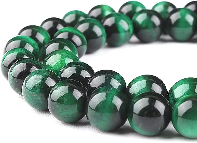 Natural Stone Beads Gemstone Beads for Jewelry Making - Crystal Beads for Bracelets, 10mm Beads Round Loose Beads(34-37pcs, 10mm, Green Tiger Eye)