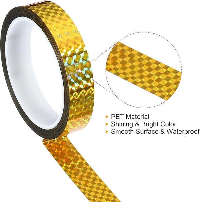 PATIKIL Prism Tape 0.8 Inch x 55 Yards, Holographic Metalized Reflective Adhesive for Detailing Accent Wall Decor Art, Gold