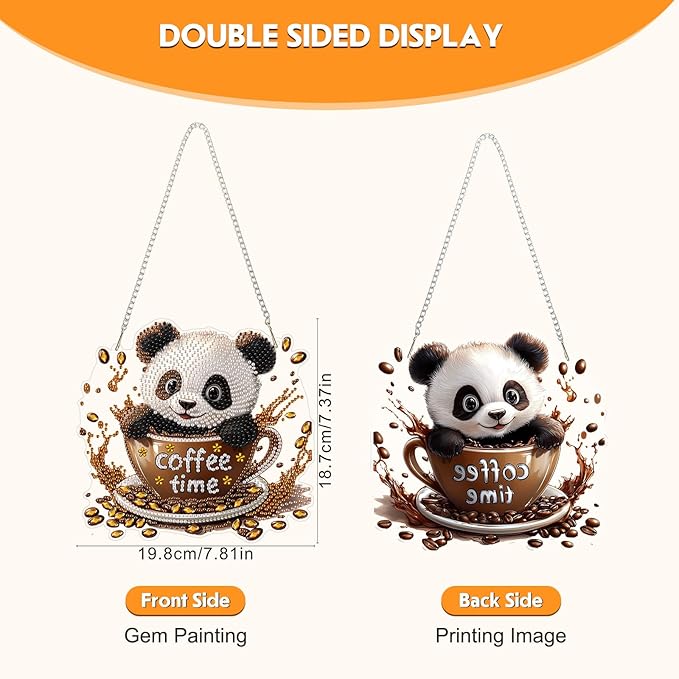 NEWENMO Diamond Art Kit for Adult, Coffee Panda, Diamond Art Painting Double Sided Window Pendants for Home Garden Wall Hanging, DIY Special Shaped Gem Hanging Ornaments, Cute Panda