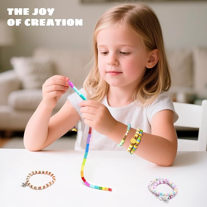 Sunlode Bracelet Making Kit 5000pcs, Jewelry Making Kit for Beginner, DIY Arts and Crafts Gift Toys for Kids Ages 6-13 Preppy Clay Beads with Charms Friendship Bracelets