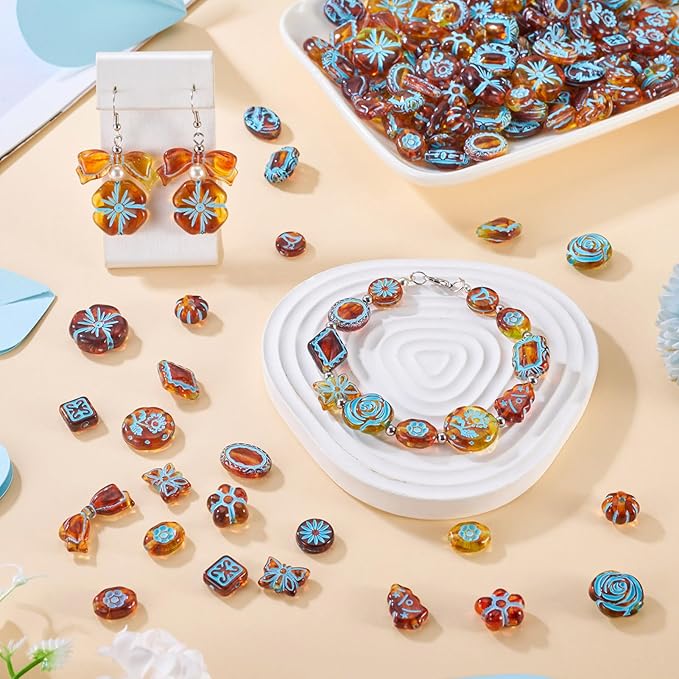 Cheriswelry 160Pcs Assorted Acrylic Beads Vintage Beads Bracelet Making Set Flat Round Flower Butterfly Bow Bead Printed Aesthetic Bead Spacer 11.5-20mm for Necklace Keychain Earring Jewelry Making