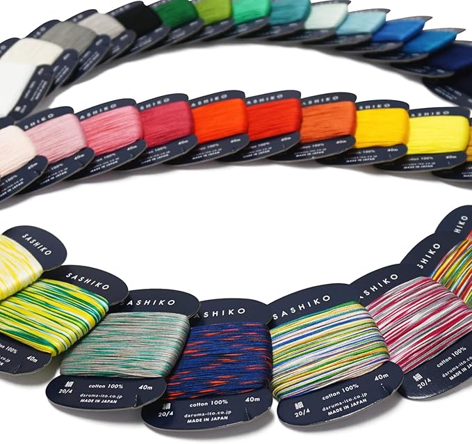 DARUMA Sashiko Thread 100% Cotton Card Type (43.7 yd) x 37 Colors with English Manual and Gift Box, Sewing & Embroidery Value Set (Thin, 37 Colors)