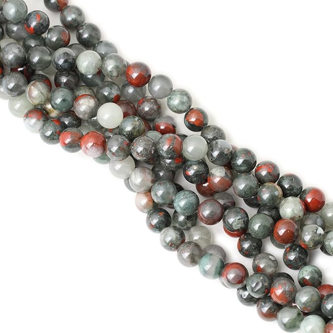 cheavian 35pcs 10mm natural african bloodstone gemstone smooth surface round loose beads for jewelry making 1 string 15 inches