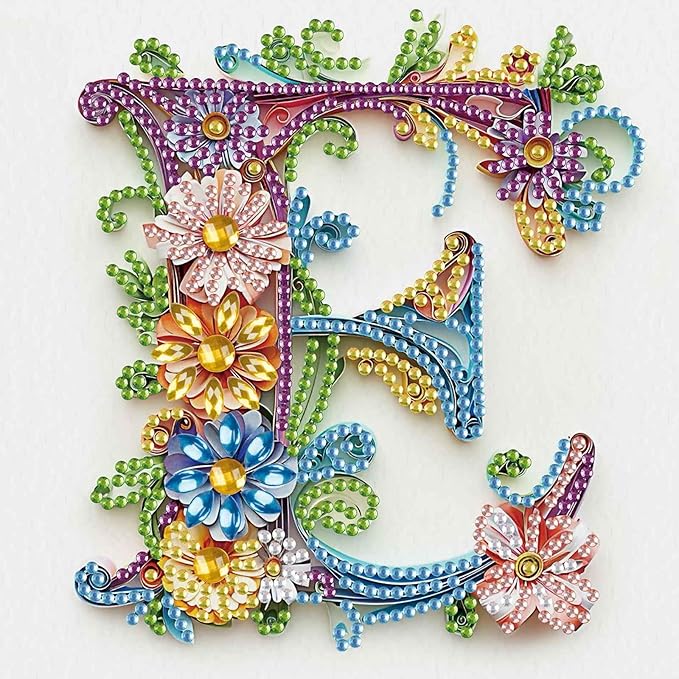 MVVMTOP Diamond Painting Kit, 5D DIY Letter E, Special Shape Crystal Artificial Diamond Art Partial Mosaic Handicraft for Beginners, Wall Decor Gift for Bedroom, Office, Living Room 6.7x6.7in