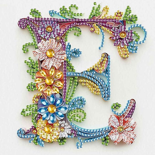 MVVMTOP Diamond Painting Kit, 5D DIY Letter E, Special Shape Crystal Artificial Diamond Art Partial Mosaic Handicraft for Beginners, Wall Decor Gift for Bedroom, Office, Living Room 6.7x6.7in