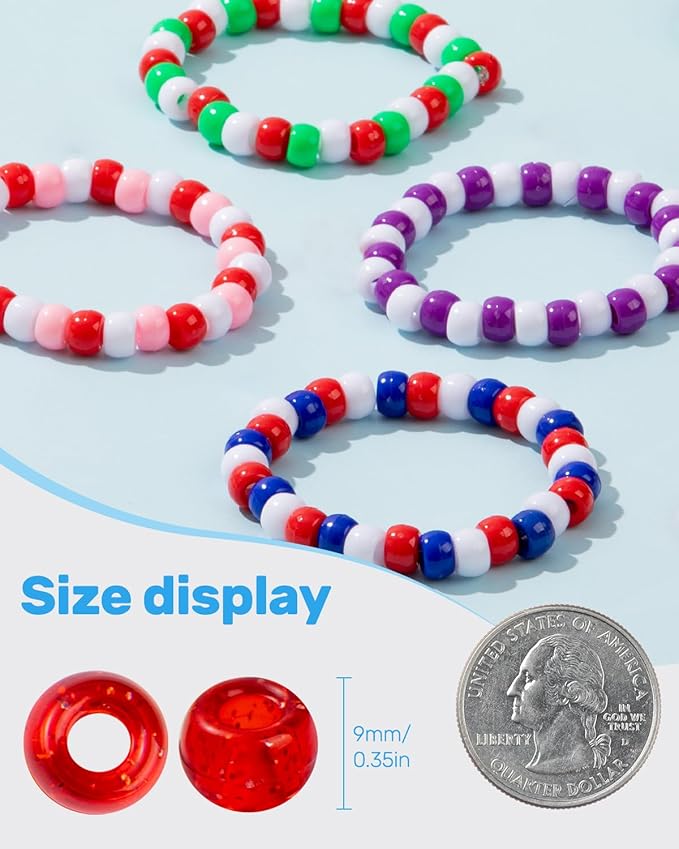 1000+ Pcs Pony Beads, Multi-Colored Glitter Colors, Kandi Beads for Bracelet Making, Hair Braids, Necklaces, Key Chains, Jewelry