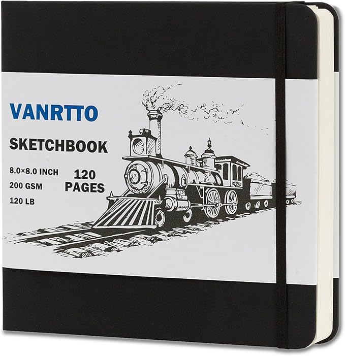 Hardcover Sketch Book, Square Sketchbook with 120LB/200GSM Thick Drawing Paper, 120 Pages/60 Sheets Sketch Pad for Adults and Kids, Large Mixed Media Sketchbook on 8x8 Inch