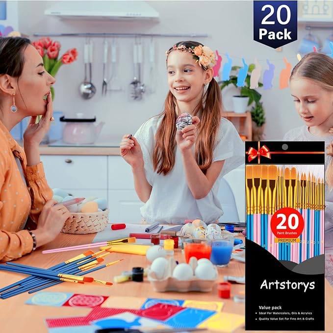 Paint Brushes Set, 20 Pcs Paint Brushes for Acrylic Painting, Oil Watercolor Acrylic Paint Brush, Artist Paintbrushes for Body Face Rock Canvas, Adult Drawing Arts Crafts Supplies, Blue+Pink