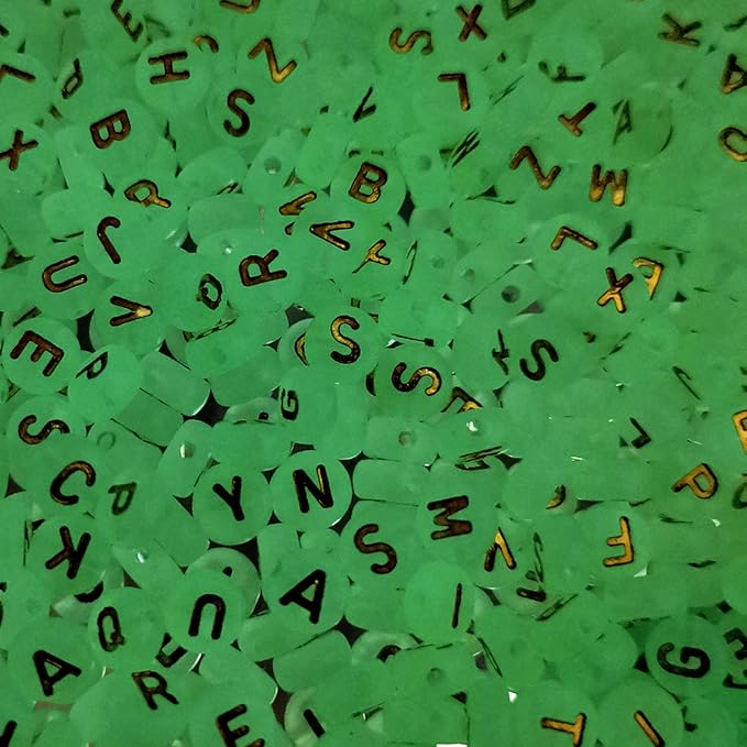 Amaney 1000pcs Alphabet Letter Beads 4x7mm Gold on White Glow in The Dark for Jewelry Making