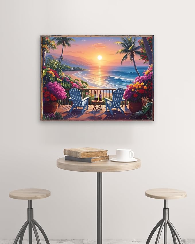 askkqtx Beach Sunset Diamond Art Kits for Adults, Coconut Tree Diamond Painting Kits for Beginners, DIY 5D Full Drill Crystal Flowers Diamond Dots Gem Art Craft Home Decor 16x12 Inch