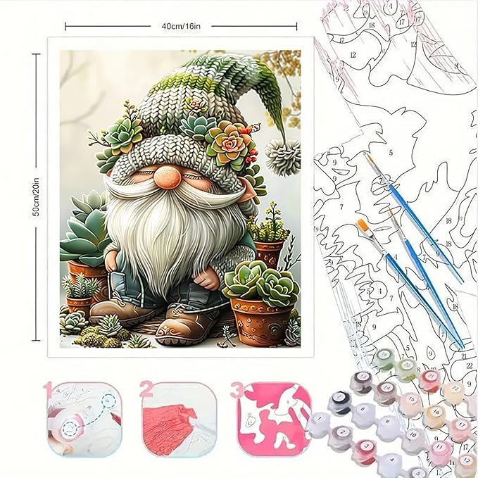 Easy Paint by Numbers Kit for Adults Beginner, Gnome Adult Paint by Number Kits on Canvas, DIY Painting with Numbers for Adults, Acrylic Simple Oil Paint by Number Kits for Home Wall Decor 16x20 In