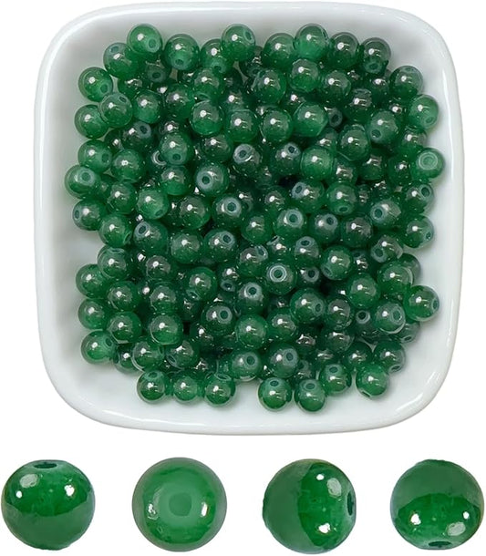 6mm Round Glass Beads for Jewelry Making, 900Pcs Glass Seed Beads for Bracelets, DIY Crafts (Dark Green)