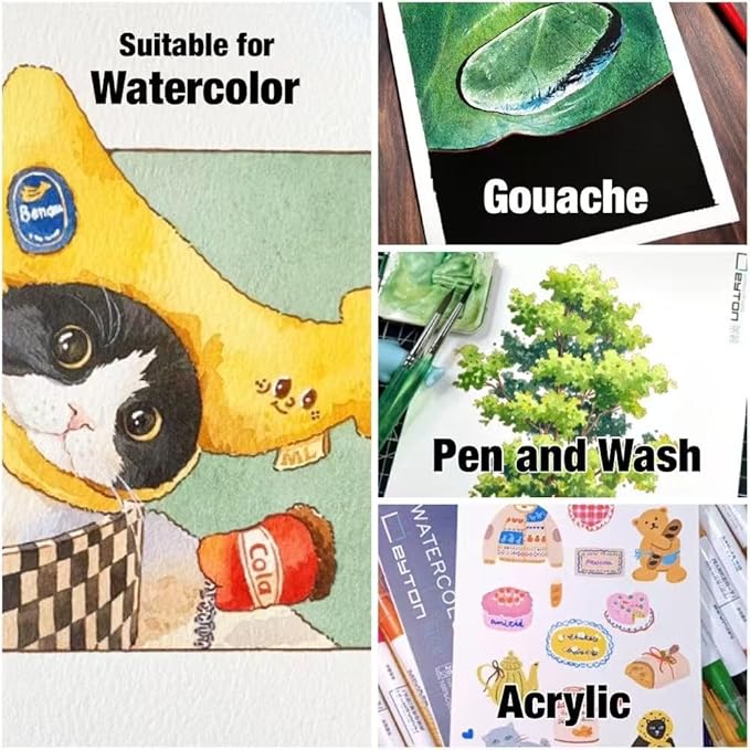 Non-Warping 100% Cotton Watercolor Paper Block - 20 Sheets of 160lb/350gsm Hot Press Water Color Art Supplies for Wet, Dry, and Mixed Media Painting, for Watercolor, Gouache, Acrylic (15 x 10.6'')