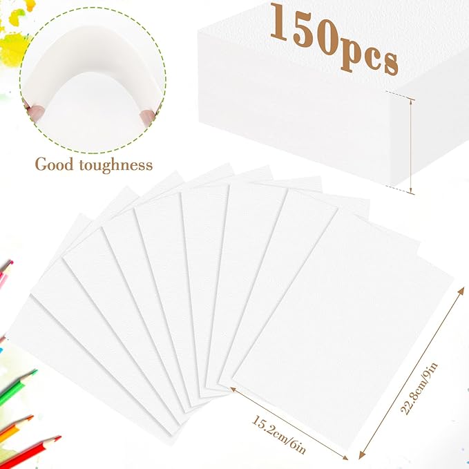 150PCS 9x6 Watercolor Paper Bulk, 140lb/300g Cold Press Thick Water Color Paper Pad for Child Adult, White Art Paper for Drawing Painting Markers Gouache, Textured Cotton Paper Sheets