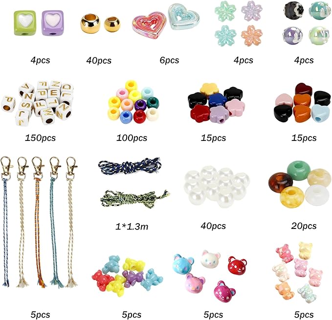 EcoUtens Beaded Keychain Making Kit – 340PCS DIY Keychain Making Kit with Alphabet Beads & Charm Set, Bag Charms, Phone Straps & Accessories, Gift-Ready Craft Supplies, Personalized Keychain Kit