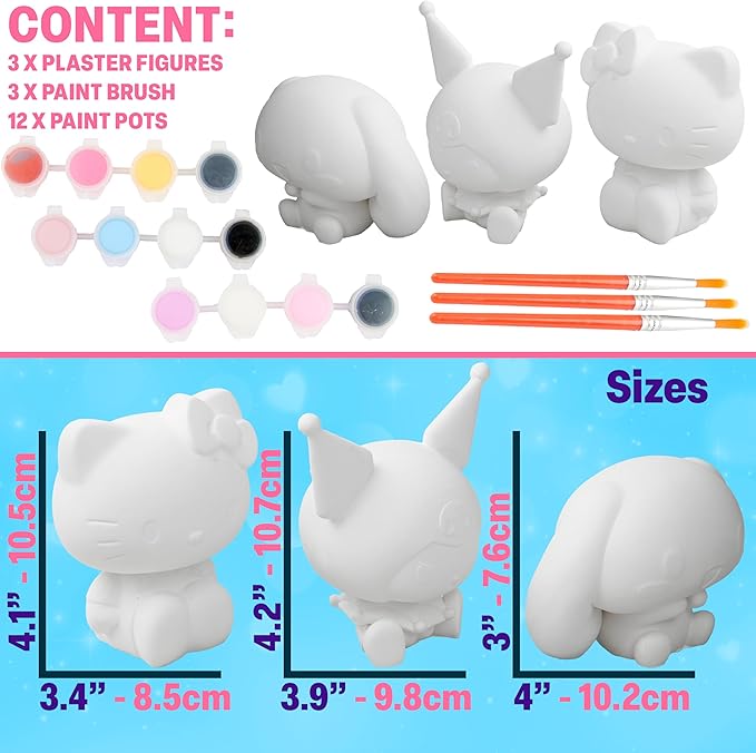 Get Trend Hello Kitty Sanrio Paint Your Own Figurines Kit, Plaster Painting Set for Kids, Arts and Crafts for Girls, DIY Craft Kit, Kawaii Gifts for Girls (Multi Hello Kitty)