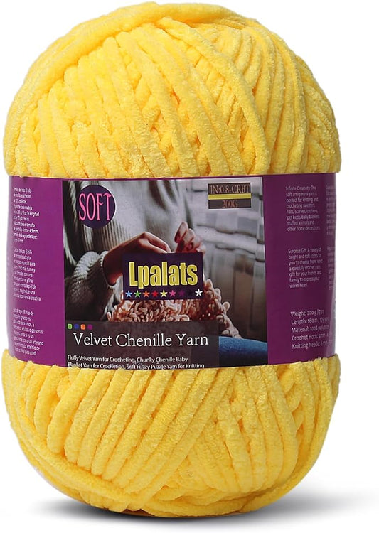 Baby Blanket Yarn for Crocheting - 1 Pack of 200g/7oz Chunky Chenille Yarn for Knitting Blankets Amigurumi - #6 Super Bulky - 174 Yards Soft Thick Plush Yarns (1, Yellow)