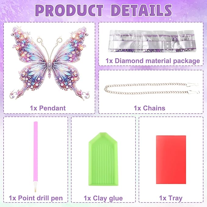 DOMROM Butterfly Diamond Art Hanging Kit for Adult, Special Shaped Rhinestone, DIY Acrylic 5D Diamond Art Painting Window Pendants, Home Wall Art Hanging Kits, Double Sided Hanging Ornament 7.7x7.3in