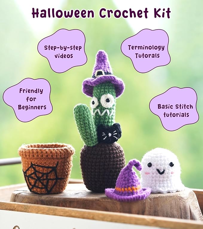 Spearlcable Crochet Kit for Beginners Halloween Crochet Starter Kit DIY Amigurumi Crafts for Adults with Step-by-Step Video Tutorials, DIY Crochet Knitting Kit Halloween Decor