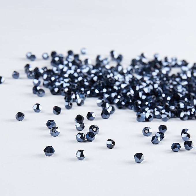 laopottbeads 1100pcs 4mm bicone crystal glass beads for jewelry making, sparkling mini beads for suncatchers, diy bracelets & craft projects (navy blue)
