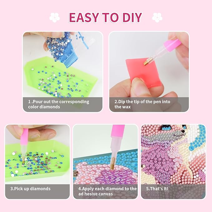 PERFECTSIGHT Cute 5D Diamond Art Kits with Wooden Frame, Kawaii DIY Painting Art for Adults, Diamond Arts and Crafts Sets, Big Gem Full Drill Diamond Dots for Women Beginners (Fox)