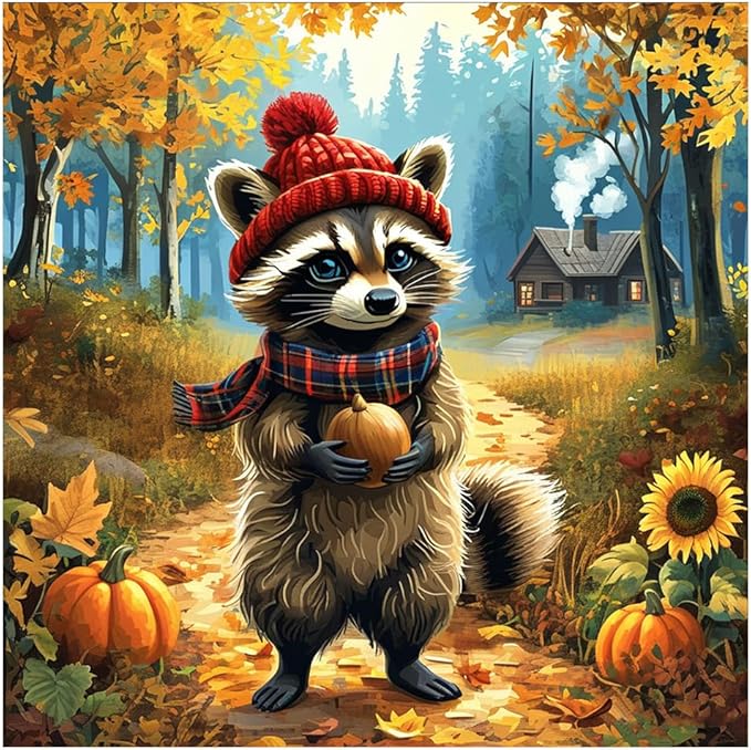 hill froeistung Raccoon Diamond Art Painting Kits for Adults,Rustic Cabin Diamond Art for Beginners, 5D DIY Full Drill Round Gem Art Craft Home Wall Decor Gift 12x12 inch
