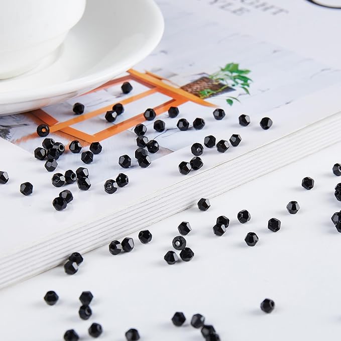 laopottbeads 1200pcs black 3mm bicone crystal beads for jewelry making – small faceted glass beads for bracelets, earrings, loc sprinkles, diy crafts