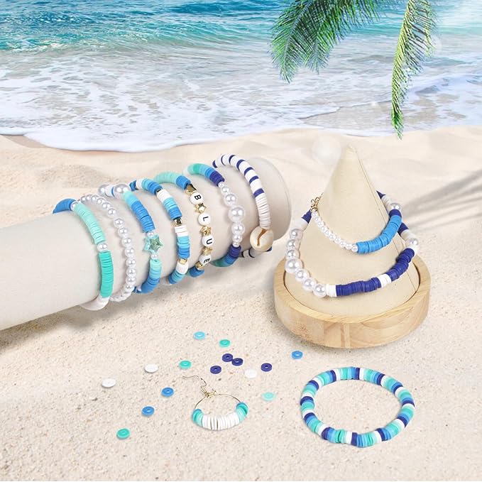 6000+Pieces Polymer Clay Beads, 6 Colors Clay Beads for Bracelets Making Heishi Beads Friendship Bracelet Making Kit for Girl Women Adults (Blue)