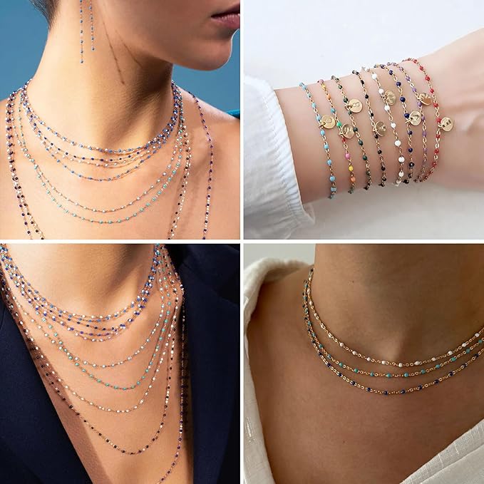 33 Feet Stainless Steel Enamel Chains Bulk, 2mm 304 Stainless Steel Pink Enamel Beaded Cable Link Chain Roll Spool for Jewelry Making