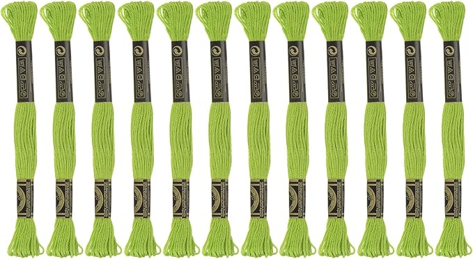 HARFINGTON 12 Skeins Embroidery Floss 8m Each Egyptian Long Fiber Cotton Cross Stitch Thread 26S/2x6 for Embroidery Projects Bracelet, Bright Green