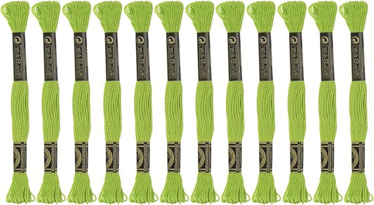 HARFINGTON 12 Skeins Embroidery Floss 8m Each Egyptian Long Fiber Cotton Cross Stitch Thread 26S/2x6 for Embroidery Projects Bracelet, Bright Green