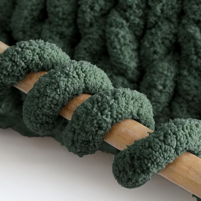 Jumbo Chunky Yarn for Hand Knitting - Super Thick Chenille Chunky Yarn for Crocheting - Extra Soft Bulky Fluffy Blanket Big Yarns 8 Jumbo Pack (27yds,8 oz Each Skein) Dark Green