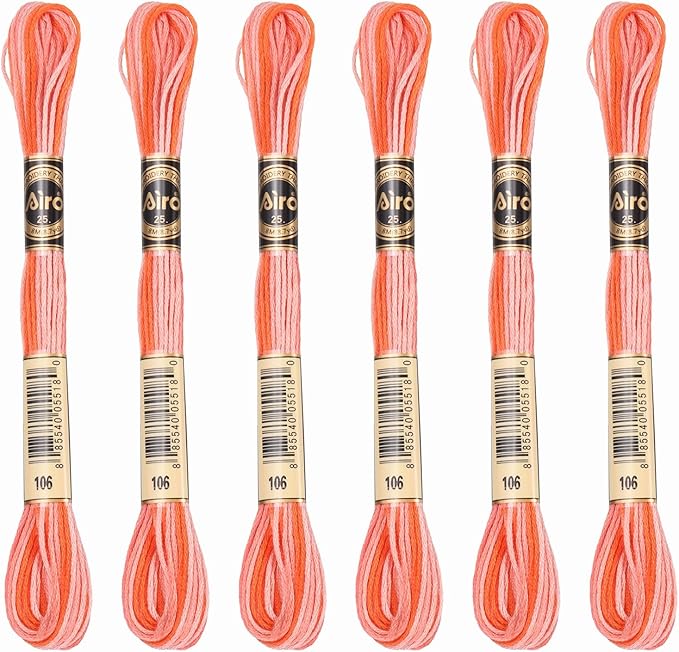 PATIKIL 6 Skeins Embroidery Floss, Polyester Embroidery Threads Bracelets String for Cross-Stitch Hand Embroidery, Orange Red