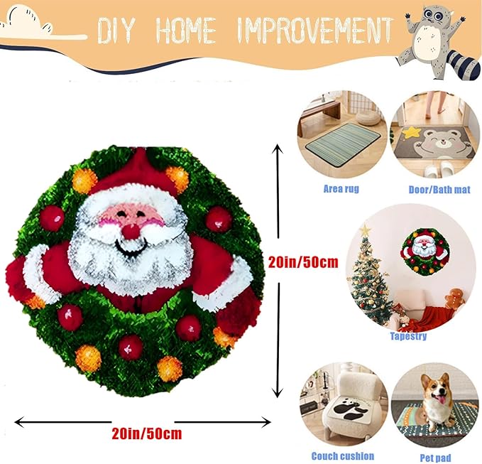 Latch Hook Kits for Adults - DIY Latch Hook Rug Kits, Crochet Kit for Beginners, Rug Making Kits with Printed Canvas, Gift Packaging. (Father Christmas, 20x20 inch)