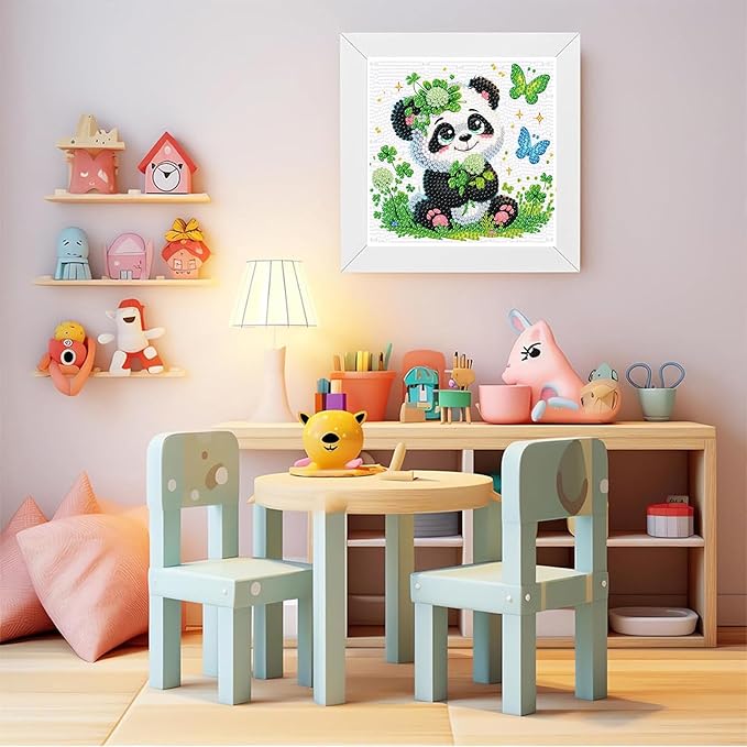 Arttoplus Panda Diamond Art Kits for Kids 4-6-8-12 with Frame-Animal Diamond Painting Kits for Kids with Frame,Panda Gem Art Kits for Kid for Gift Home Wall Decoration(7x7inch)