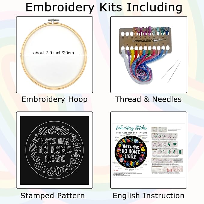 Nuberlic Embroidery Kit for Beginners - LGBT Love Pattern Adults Starter Cross Stitch Kit DIY Needlepoint with Hoop, Pre-Printed Fabric, Threads & Step-by-Step Guide