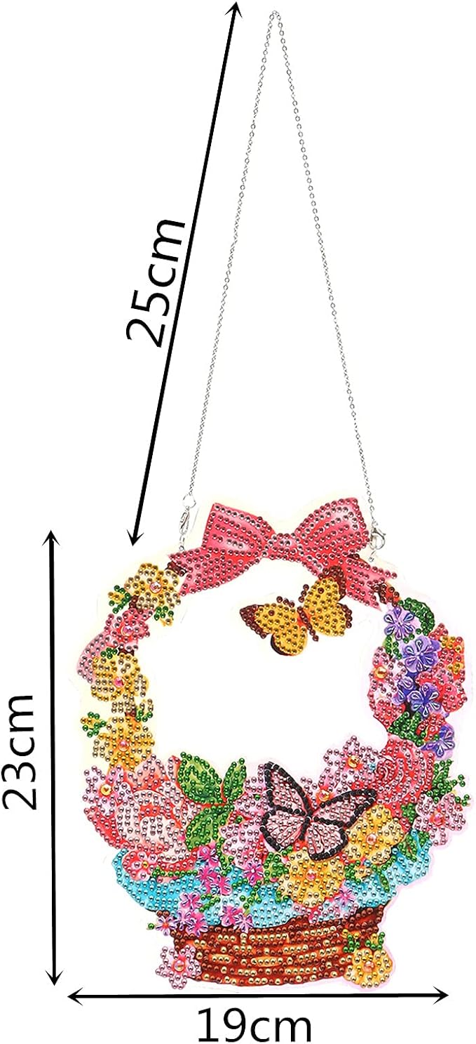 YEESAM ART DIY 5D Rhinestone Painting Christmas Decorations Hanging Kit, Butterfly Flowers Basket 19x23cm Rhinestone Art for Wall Door Window Decorations Hanging Mosaic Crafts Ornaments