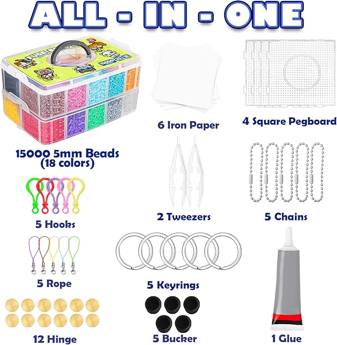 funzbo 15000 5mm fuse beads kit - 18 colors fuse beads set with 5 cat patterns, christmas gifts for kids, home school arts and crafts project, art decorations, toys gift set for girls and boys age 5+