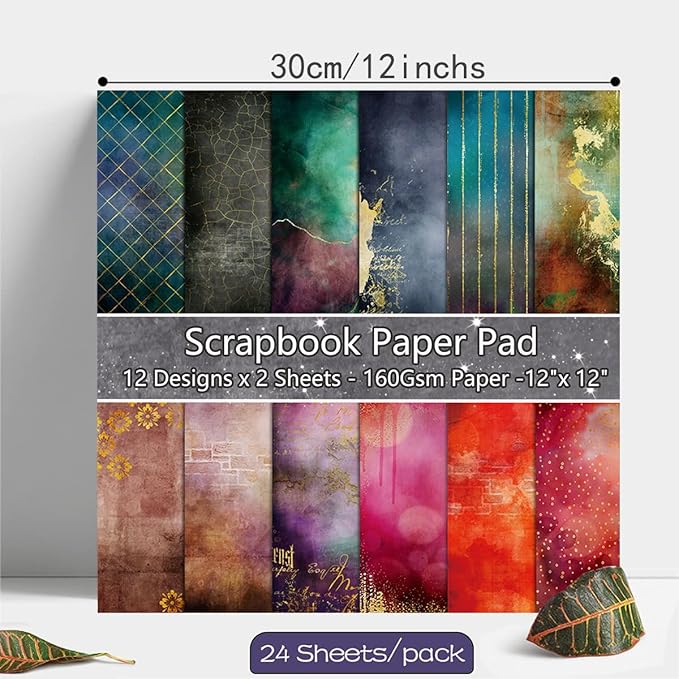YASMEN Vintage Scrapbook Paper Pad, 12x12 Single-Sided Cardstock Paper Pads for Card Making, Journals, Planner, DIY Envelopes, Greeting Cards, Gift Card, Decorative Art Craft -24 Sheets