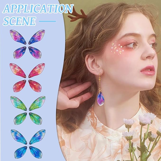 FASHEWELRY 16Pcs Resin Wing Charms Gradient Butterfly Wing Earring Charms Colorful Insect Wings Pendants with Jump Rings Earrings Hooks for DIY Earring Jewelry Making Kits