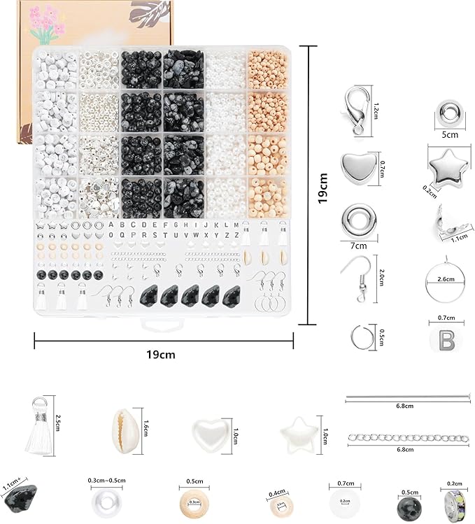 xyliise bracelet making kit natürliche perlen set for adults beads for bracelets silver jewelry making supplies diy jewelry necklace earrings (cz006-black and white)