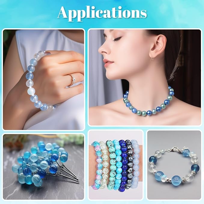 PAXCOO 720pcs Glass Beads for Jewelry Making 8mm, 24 Colors Bead Bracelet Making Kit Blue Round Loose Beads for Bracelet Earring Necklace Jewelry Making Supplies
