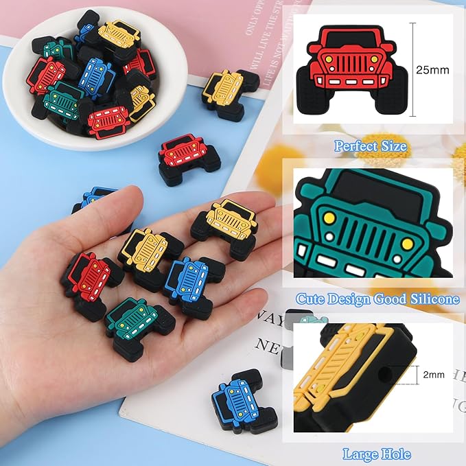 EVERMARKET 16pcs Truck Silicone Focal Beads Bulk - Car Silicone Beads for Pens, DIY Crafts Necklace, Bracelet, Lanyard