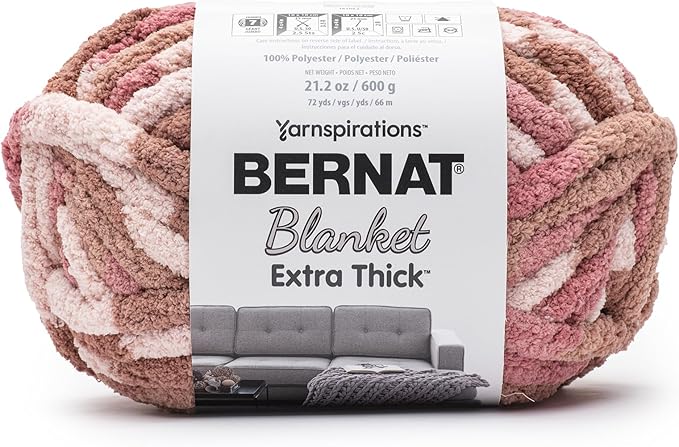 Bernat Blanket Extra Thick Petal Yarn - 1 Pack of 21.12oz/598.74g - 100% Polyester - #7 Jumbo - 72 Yards - Chunky Yarn for Hand Knitting, Crocheting, Crafts & Amigurumi