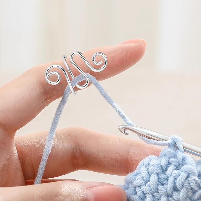 3Pcs Handmade Crochet Tension Ring, Crochet Ring for Finger Crocheting，Yarn Tension Adjustable Companion Knitting with Box Gifts for Crocheters Women (Silver)