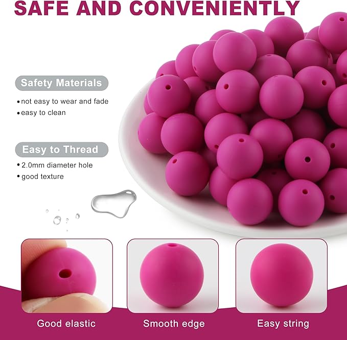 65Pcs 19mm Silicone Beads for Keychain Making Bracelet Necklace, Bulk Round Silicone Beads for Pens（Violet Red）