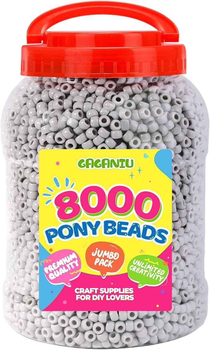 8000 pcs pony beads bulk for bracelet grey plastic beads making for hair braiding diy crafts kandi jewelry key chains and ornaments decorations boxed